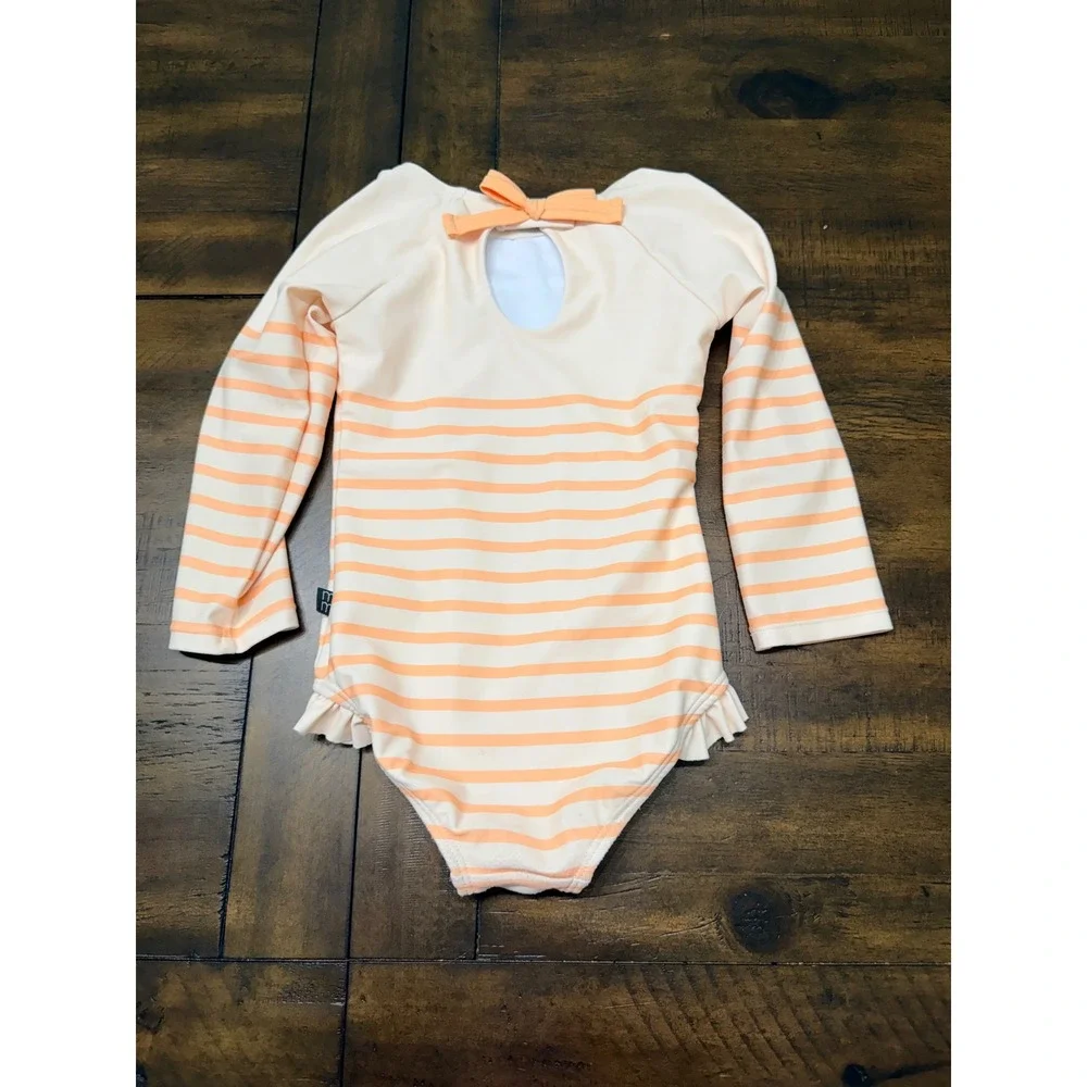 Modern Moments by Gerber Toddler Girls Striped Long Sleeve Swimsuit Peach 2T